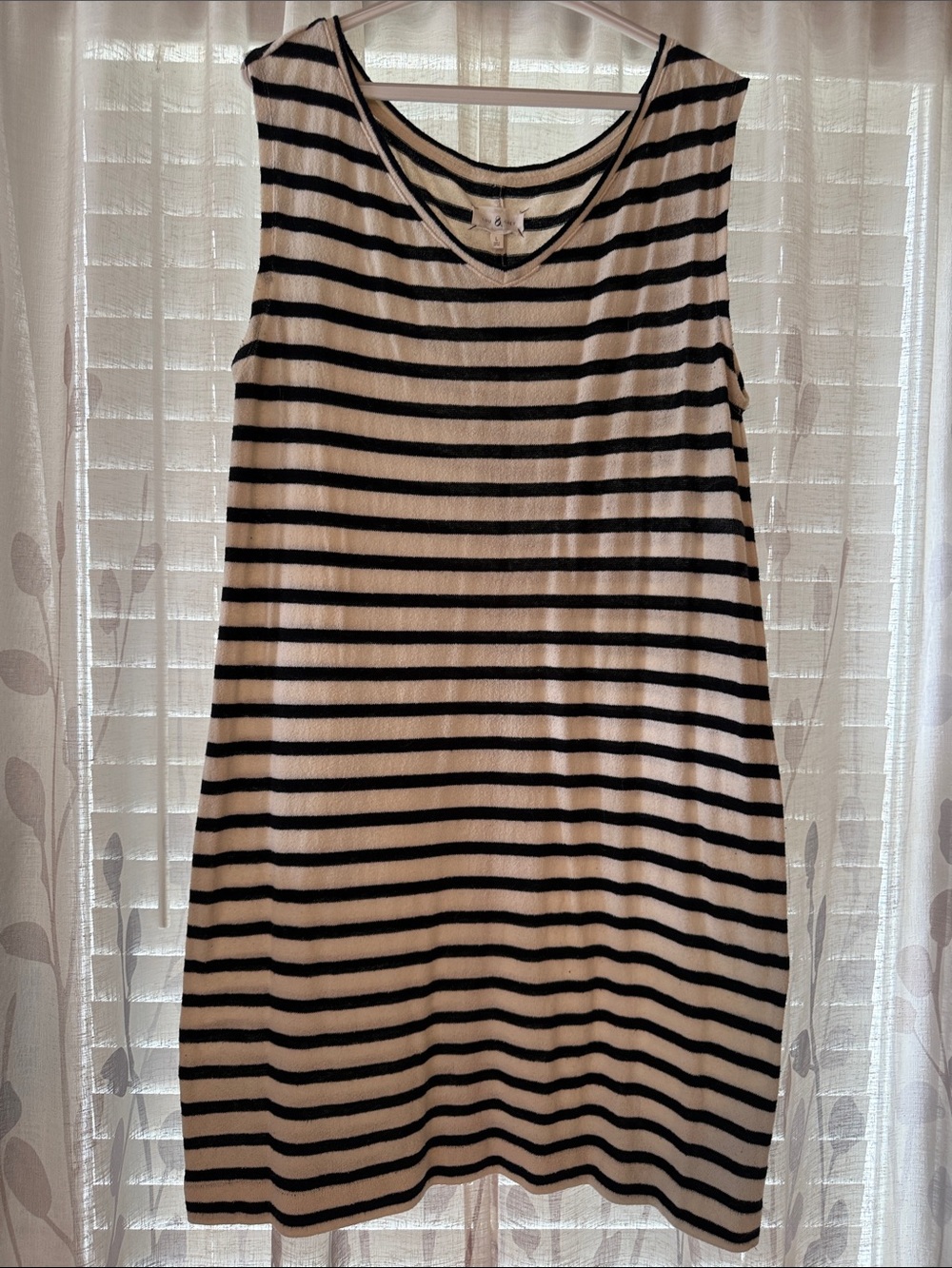 Sleeveless Black and White Striped Shift Dress